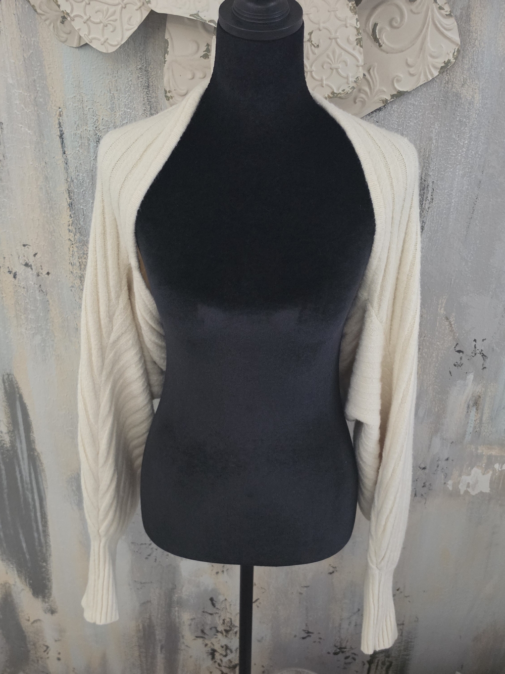 Cream Open-Front Knit Shrug Sweater